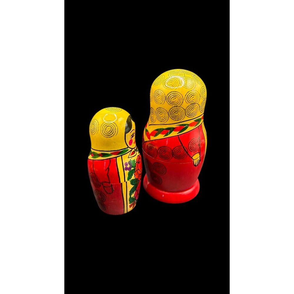 Hand-Painted Set Of 6 Wooden Russian Matryoshka Nesting Dolls With Floral Design - Picture 5 of 11
